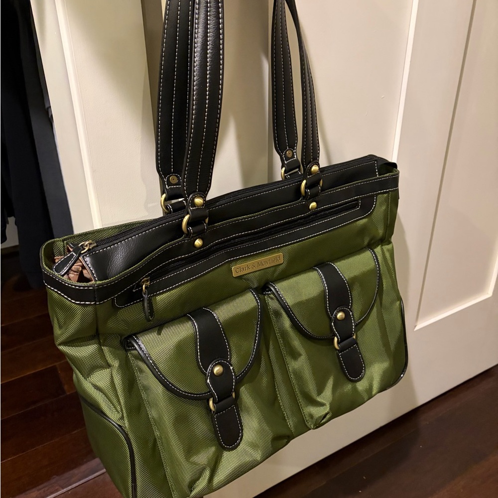 Olive Green Tote Bag with Black Accents